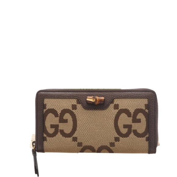 GUCCI Jumbo GG Bamboo Zip-Around Wallet 658634 Long Wallet Brown and Beige ...